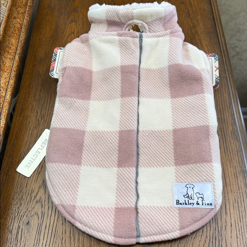 Pink/Plaid Dog Jacket by Barkley & Finn. Size XS. Velcro closures.